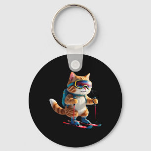 Porte-clés Chat de ski mignon cadeau drôle d'hiver sports de