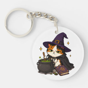 Porte-clés Chat de sorcière grincheux Halloween