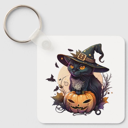 Porte-clés Chat de sorcière pour Halloween (Recto)