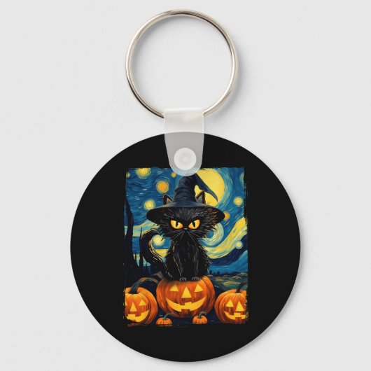 Porte-clés Chat de sorcière Starry Nuit Van Gogh Retro Hallow (Recto)