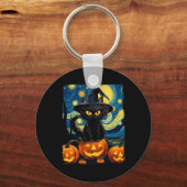 Porte-clés Chat de sorcière Starry Nuit Van Gogh Retro Hallow (Recto)