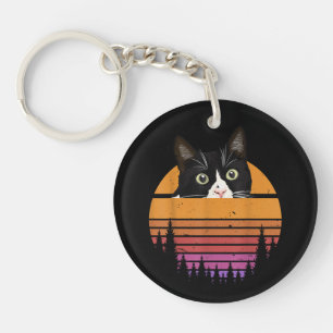 Porte-clés Chat de style rétro Chat noir de style vintage Cha