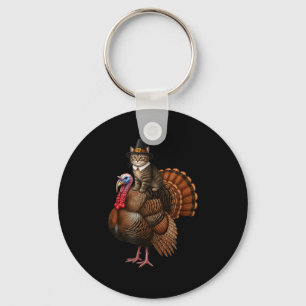 Porte-clés Chat de Thanksgiving drôle sur dinde, chapeau Lgri