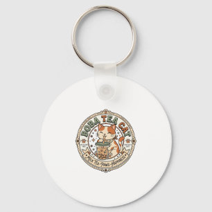 Porte-clés Chat de thé Boba Chat de thé Boba Vintage Vector A