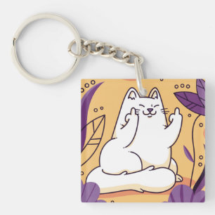 Porte-clés Chat donnant le doigt