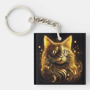 Porte-clés Chat doré néon fantastique