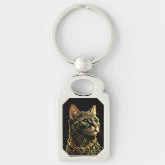 Porte-clés Chat Doré Yeux Verts Élégant Art