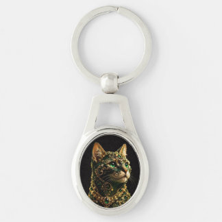 Porte-clés Chat Doré Yeux Verts Élégant Art