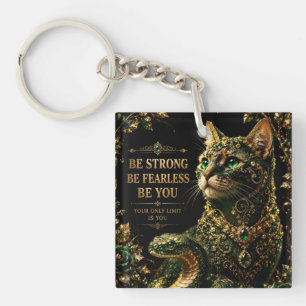 Porte-clés Chat Doré Yeux Verts Élégant Art