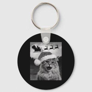 Porte-clés Chat drôle de selfie avec le Père Noël Xmas traîne
