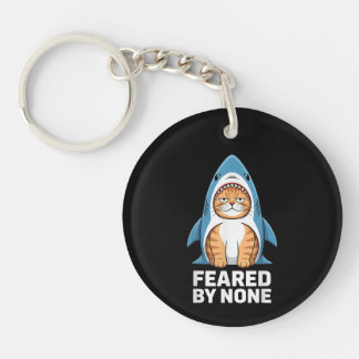 Porte-clés Chat Drôle en Costume de Requin Nullement Redouté