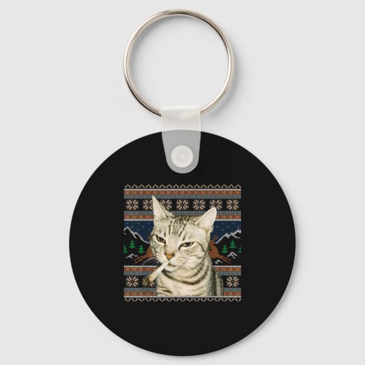 Porte-clés Chat drôle fumeur Mème Noël Sweat Ugly Chat (Recto)