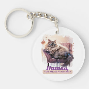 Porte-clés Chat Drôle "Humain, Tu M'Amuse Grandement"