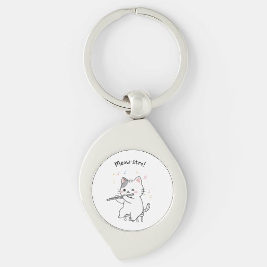 Porte-clés chat drôle jouant de la flûte (Devant)