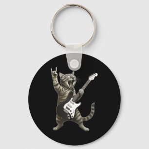 Porte-clés Chat Drôle Jouant de la Guitare Rock And Roll Homm