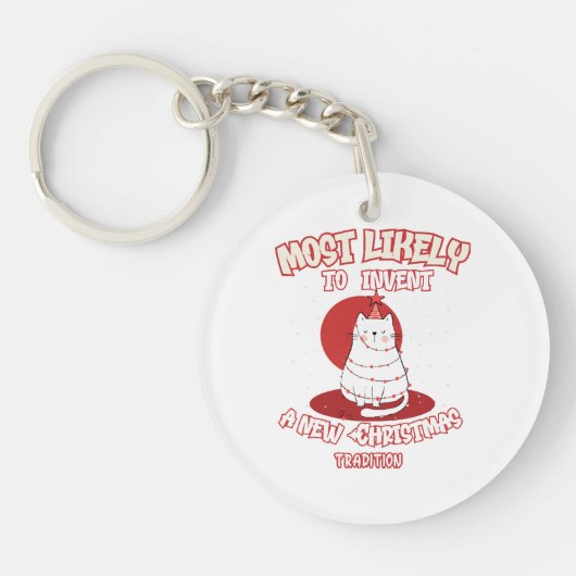 Porte-clés Chat drôle le plus susceptible d'inventer une nouv (Devant)