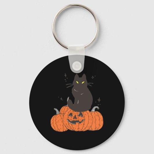 Porte-clés Chat Éffrayant Halloween avec Citrouille (Recto)