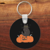 Porte-clés Chat Éffrayant Halloween avec Citrouille (Recto)