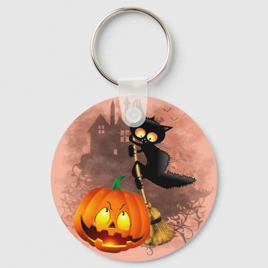 Porte-clés Chat effrayé par Citrouille Fun Halloween caractèr (Recto)