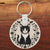 Porte-clés Chat élégant noir et blanc (Recto)