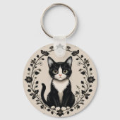 Porte-clés Chat élégant noir et blanc (Verso)
