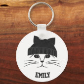 Porte-clés Chat en Casquette de laine Cute personnalisée (Recto)