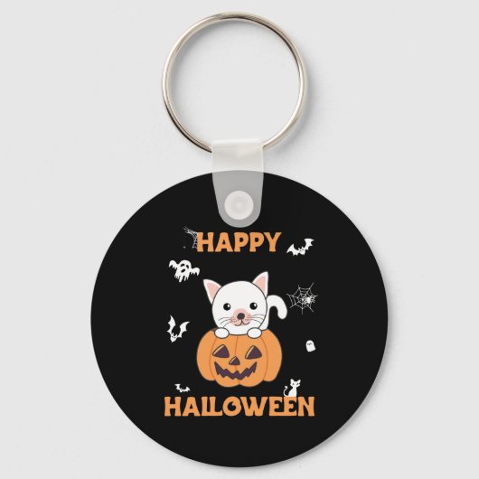 Porte-clés Chat En Citrouille Chats Doux Joyeux Halloween (Recto)