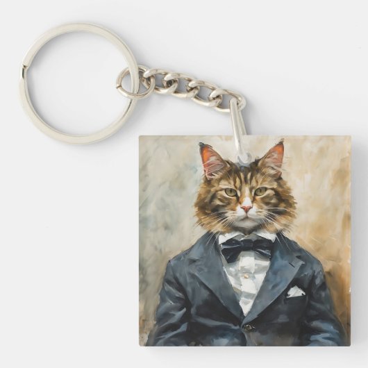 Porte-clés Chat en costume (Devant)