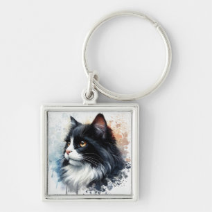 Porte-clés Chat en smoking mignon - Art aquarelle