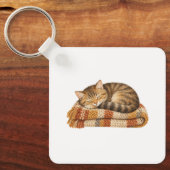 Porte-clés Chat endormi sur une couverture tricotée (Recto)