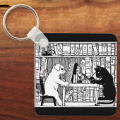 Porte-clés Chat et chien à la bibliothèque (Recto)
