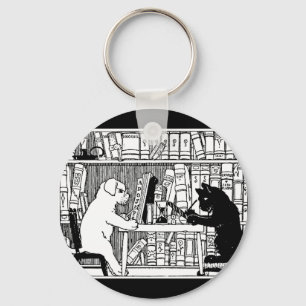 Porte-clés Chat et chien dans la bibliothèque