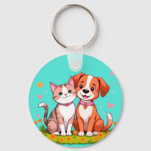 Porte-clés Chat et chien de dessin animé mignons assis ensemb (Recto)