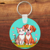 Porte-clés Chat et chien de dessin animé mignons assis ensemb (Verso)