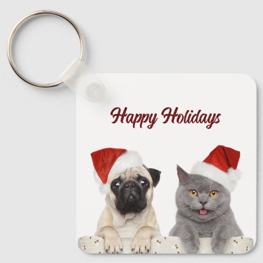 Porte-clés Chat Et Chien Joyeux Noël Joyeux Joyeux Vacances (Recto)