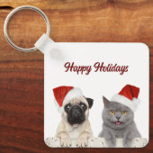 Porte-clés Chat Et Chien Joyeux Noël Joyeux Joyeux Vacances (Recto)