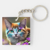 Porte-clés chat et fleurs bleu et rouille calico (Dos)