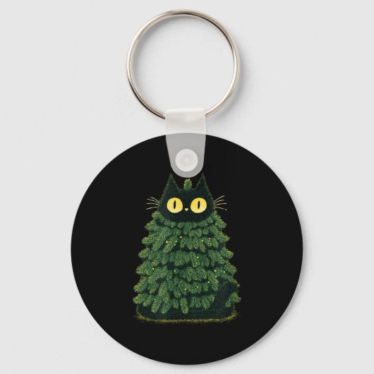 Porte-clés Chat Festif Drôle Dans L'Arbre De Noël (Recto)