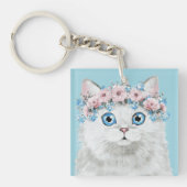 Porte-clés Chat floral blanc doux (Devant)