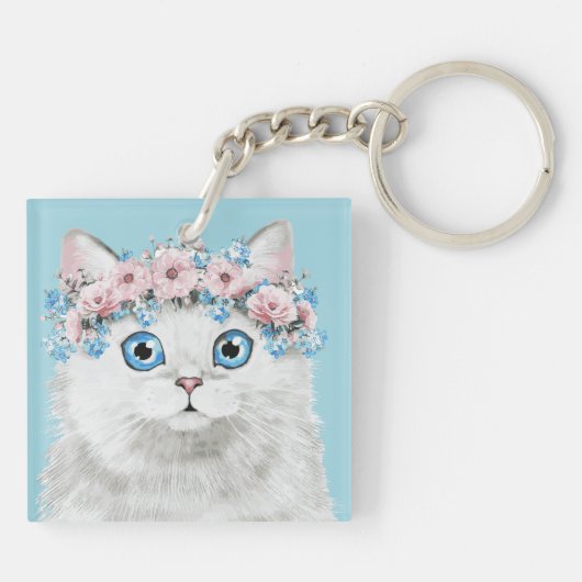 Porte-clés Chat floral blanc doux (Dos)