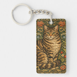 Porte-clés Chat floral botanique élégant vintage