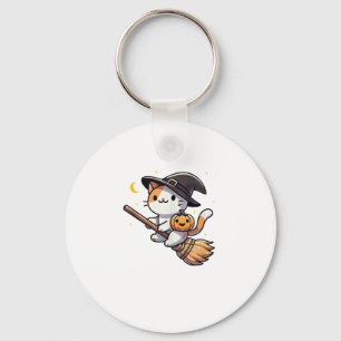 Porte-clés Chat Funny Sorcière Halloween Costume Broom Sticks