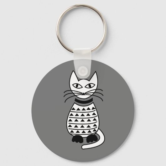 Porte-clés Chat géométrique Abstrait noir et blanc (Recto)