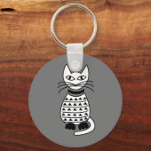Porte-clés Chat géométrique Abstrait noir et blanc (Recto)