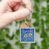 Porte-clés Chat gothique bleu (main)