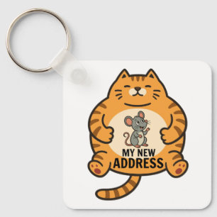Porte-clés chat gras drôle et souris - Anneau à cl