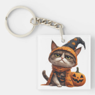 Porte-clés Chat Grincheux Avec un Citrouille d'Halloween 🎃