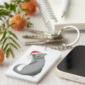 Porte-clés Chat gris de Noël amusant (Devant droit)