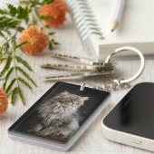 Porte-clés Chat gris duveteux  (Devant droit)