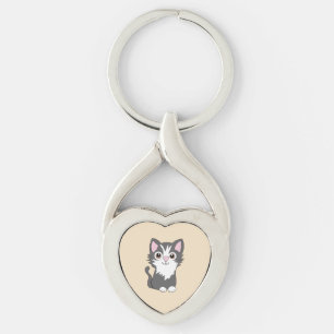 Porte-clés Chat gris et blanc
